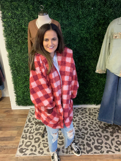 Red Plaid Open Jacket