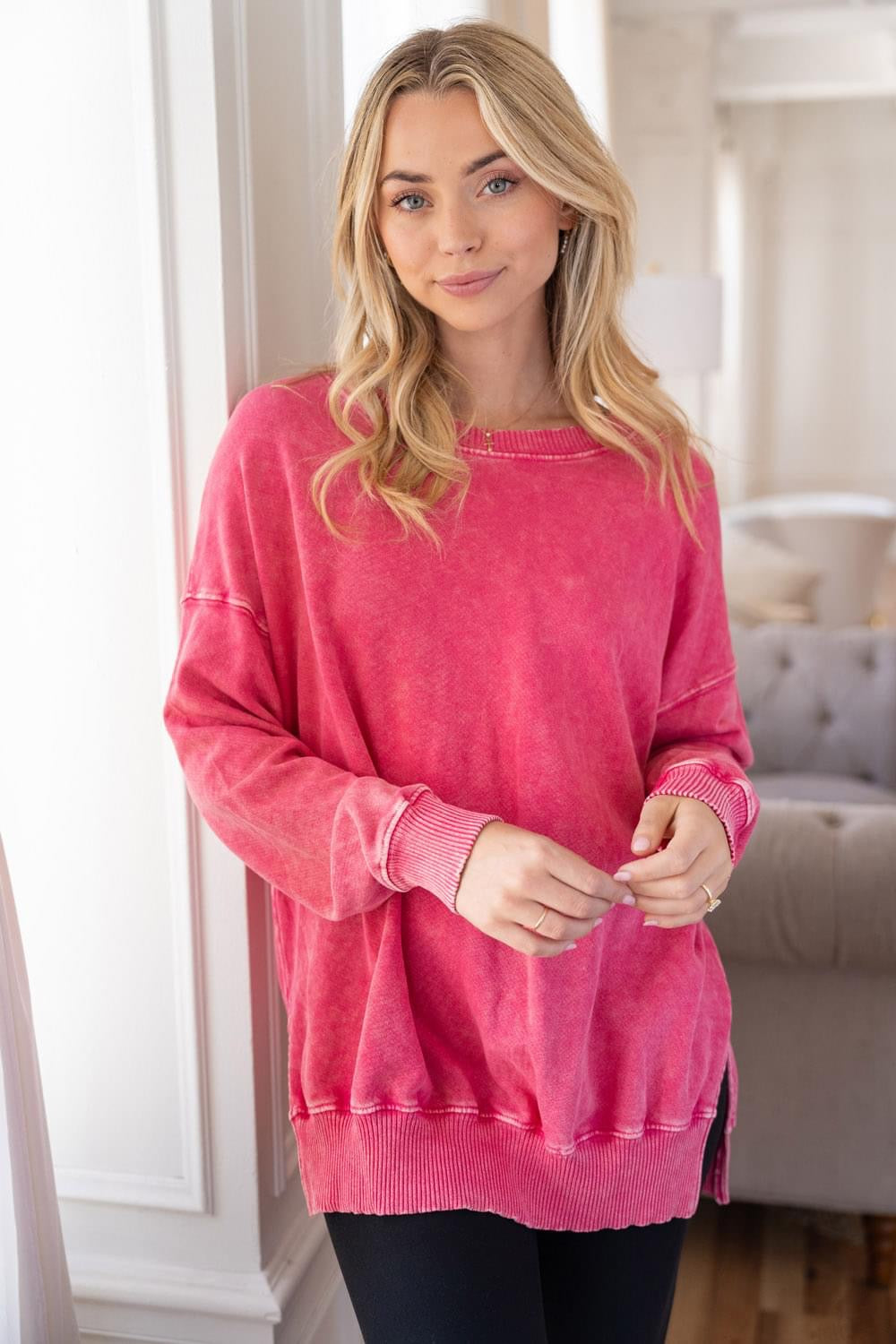Pink mineral washed top