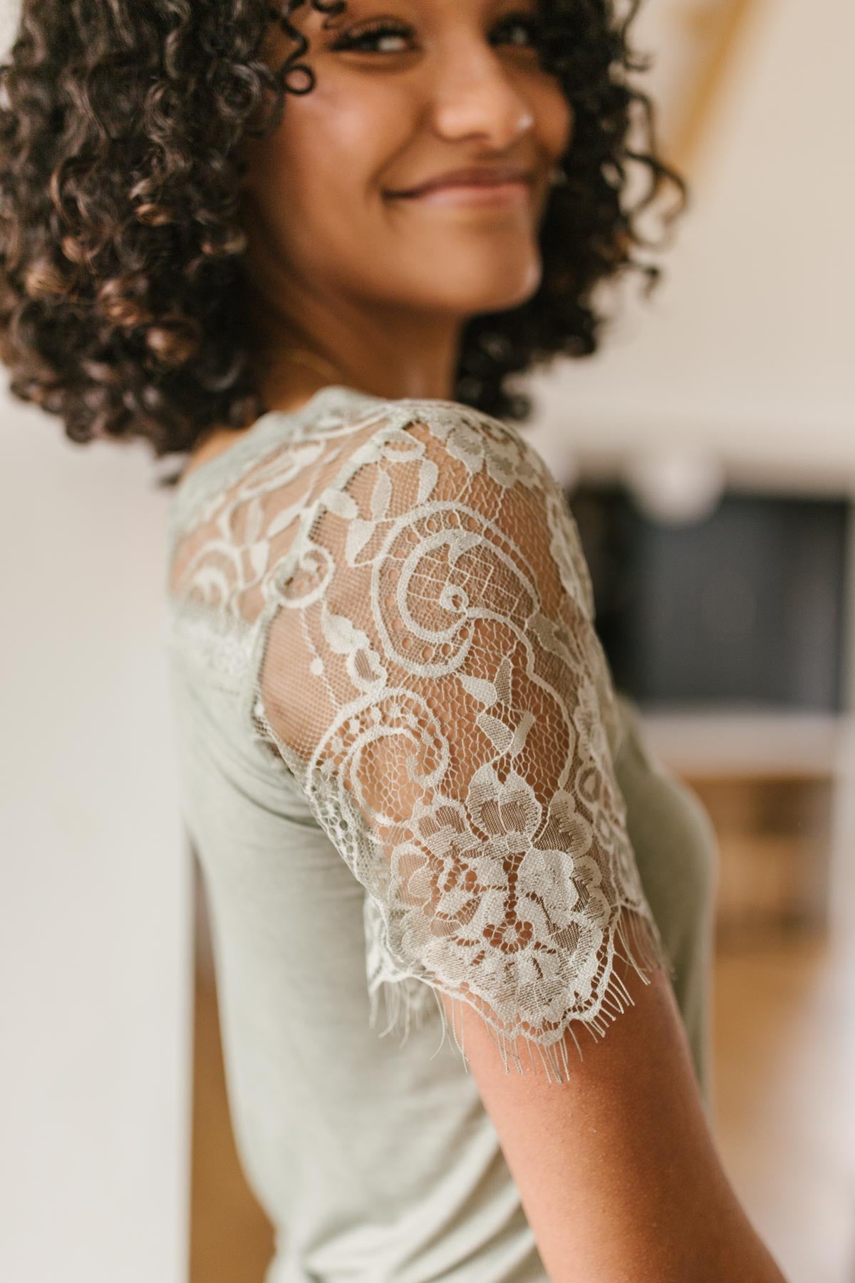 A Little Bit of Lace Top In Sage