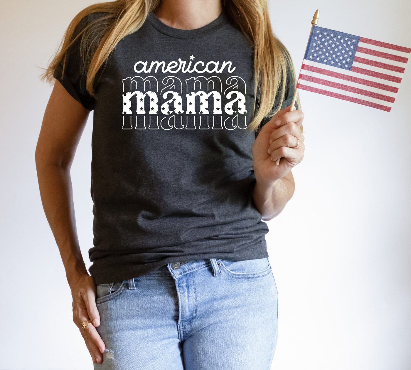 PREORDER: American Mama Graphic Tee in Heather Charcoal