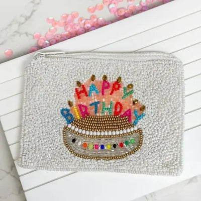 PREORDER: Happy Birthday Beaded Zip Pouch in Two Colors