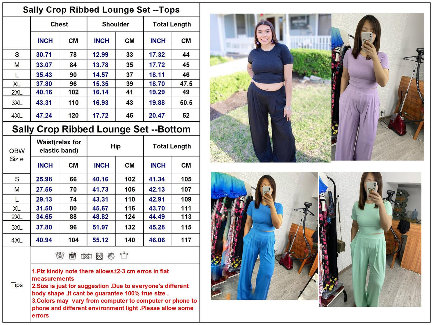 Full Length Cropped Lounge Set in Four Colors