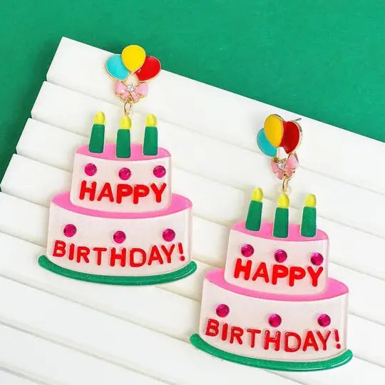 PREORDER: Happy Birthday Glitzy Cake Dangle Earrings