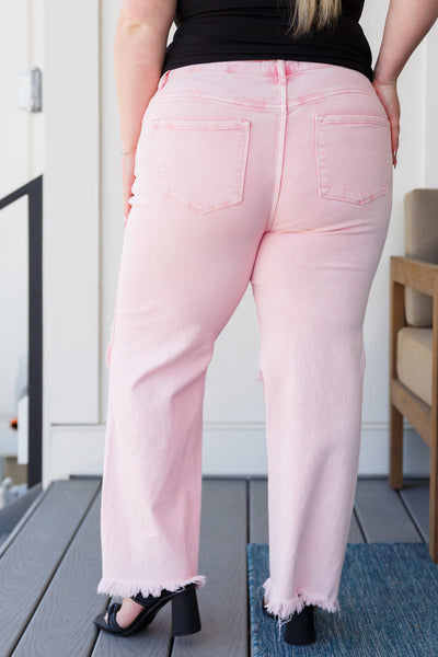 Babs Distressed Straight Jeans in Pink