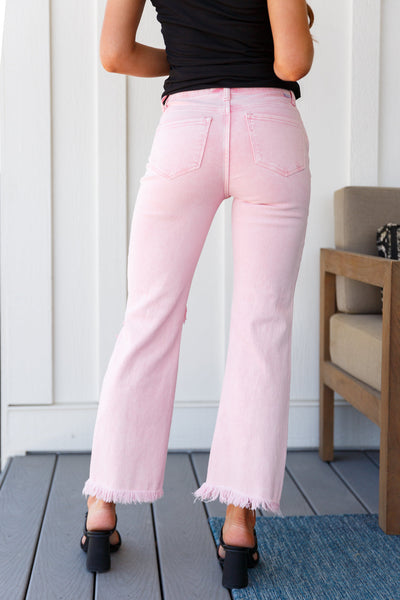 Babs Distressed Straight Jeans in Pink