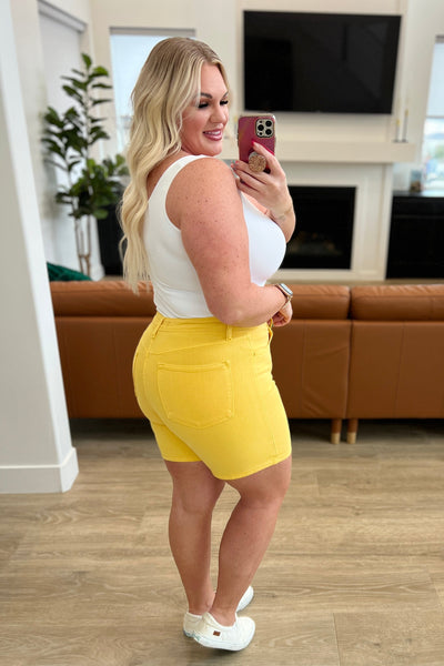 Jenna High Rise Control Top Cuffed Shorts in Yellow