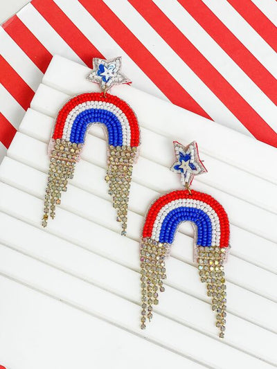 PREORDER: Patriotic Glitzy Rainbow Dangle Earrings