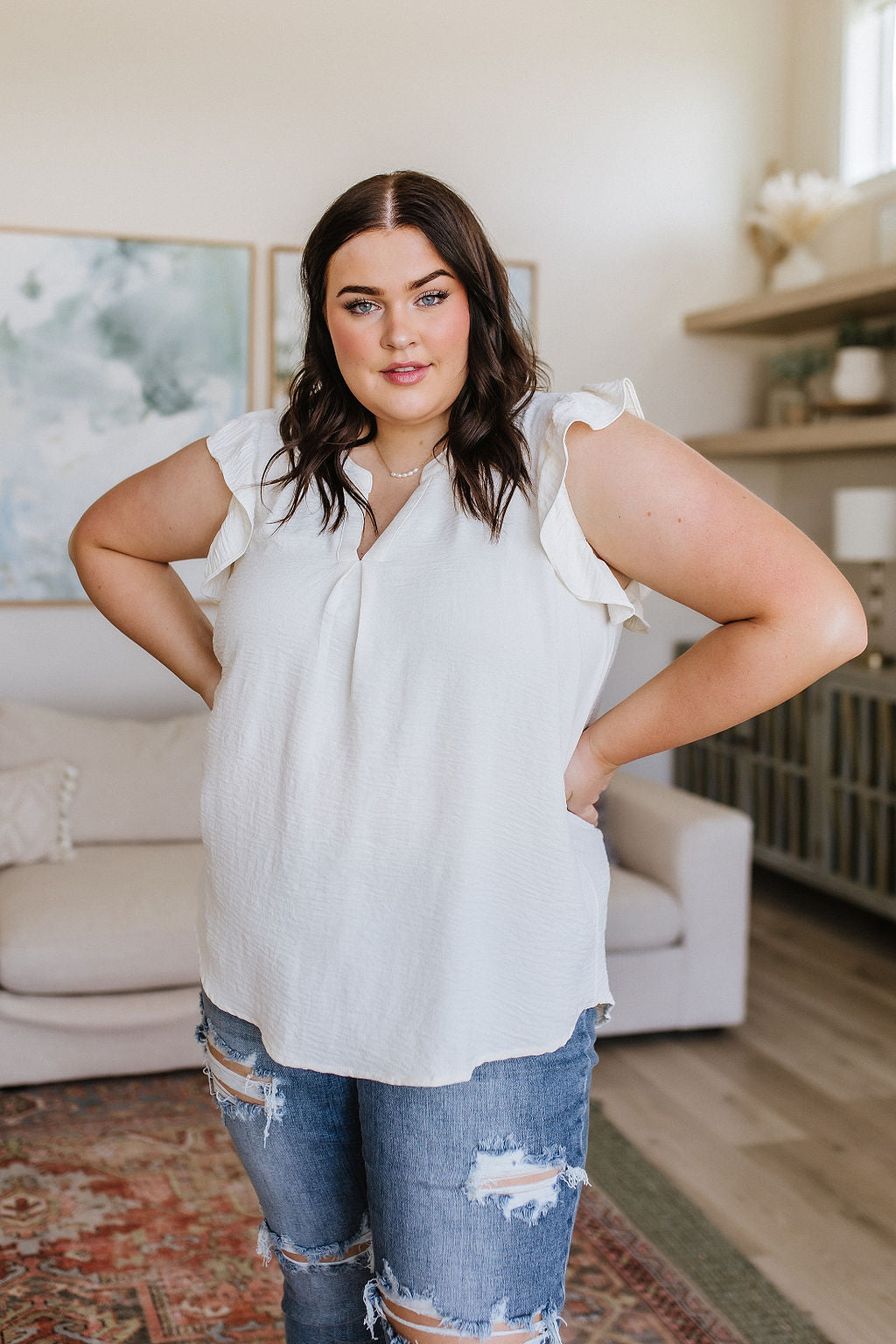 Someday Maybe Flutter Sleeve Top in Ivory