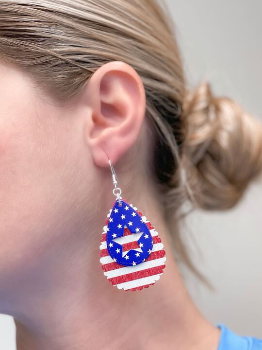 PREORDER: Stars & Stripes Layered Oval Dangle Earrings