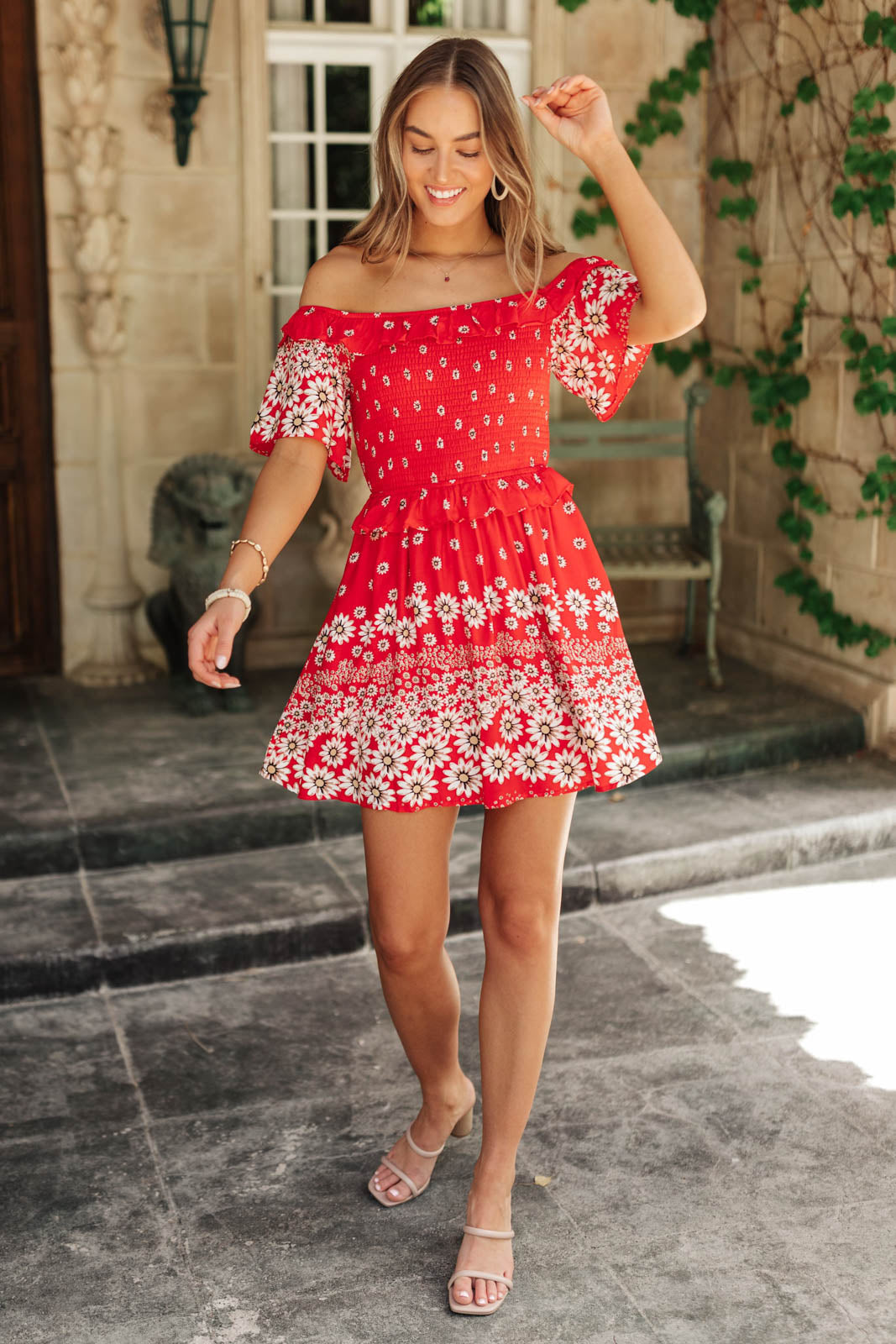 Daisy Chains Dress in Red