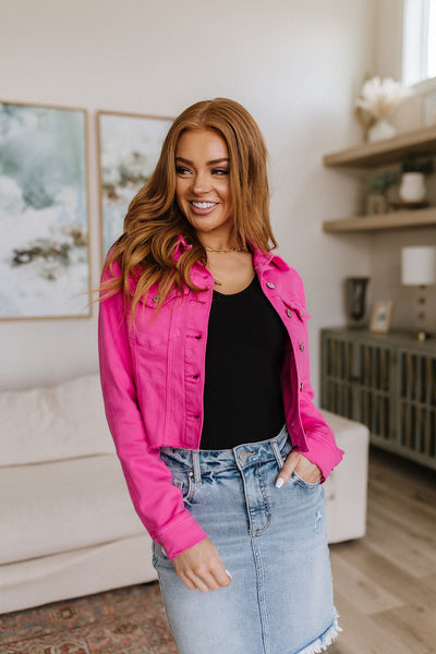 With a Whisper Denim Jacket in Hot Pink