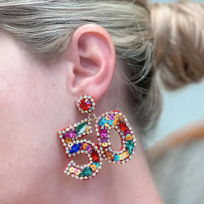 PREORDER: 50th Birthday Celebration Rhinestone Drop Earrings