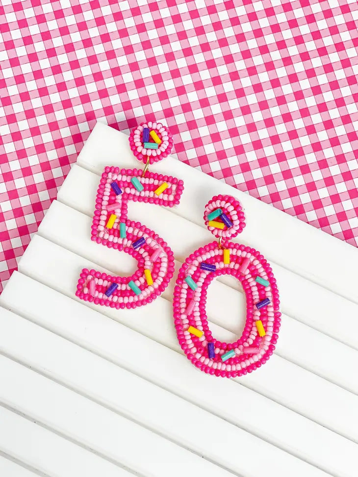 PREORDER: 50th Birthday Beaded Dangle Earrings