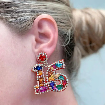 PREORDER: 16th Birthday Celebration Rhinestone Drop Earrings