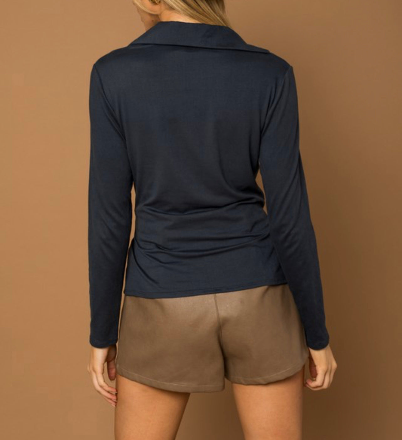 Navy Collared Front Knot Top