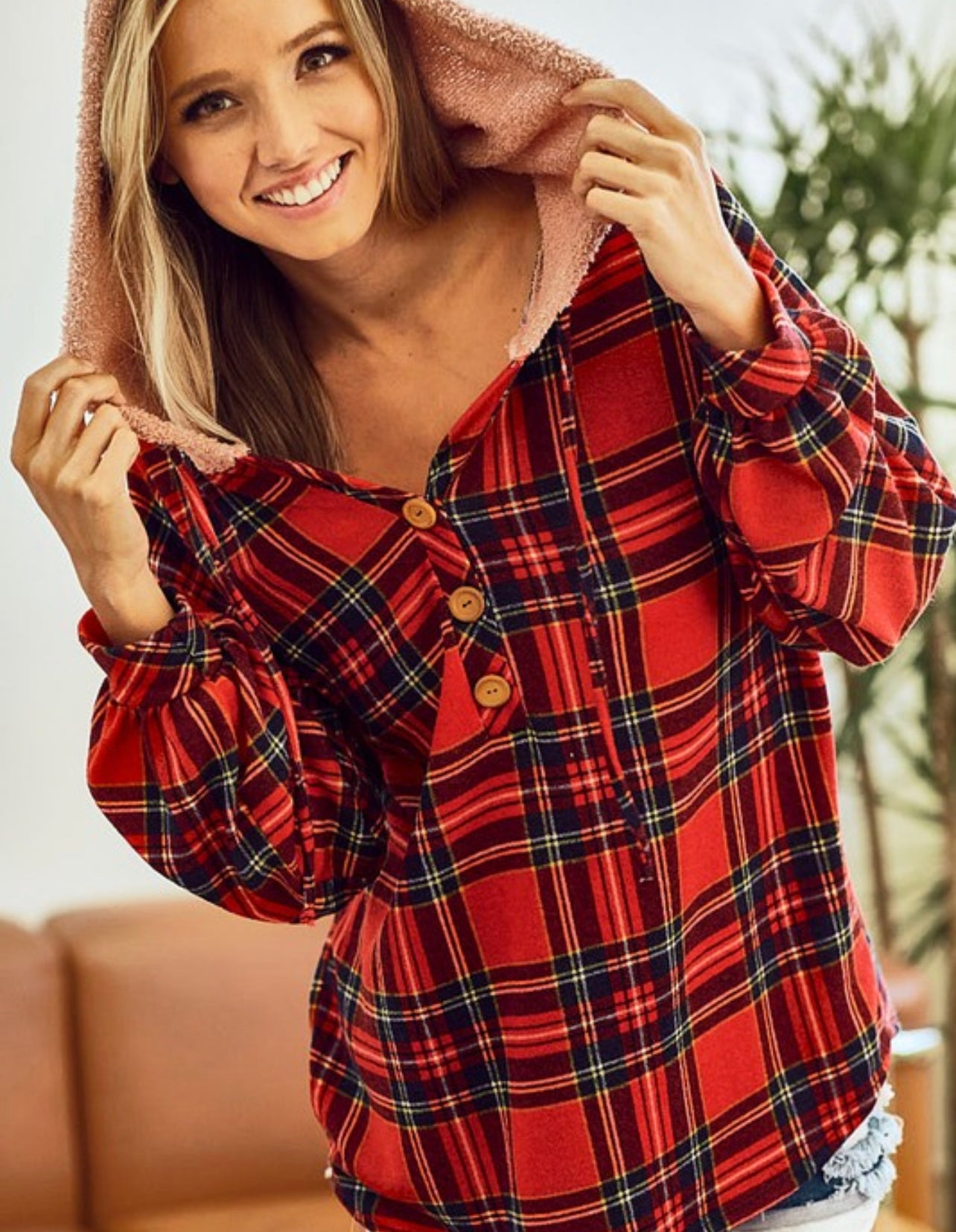 Red Check Hoodie